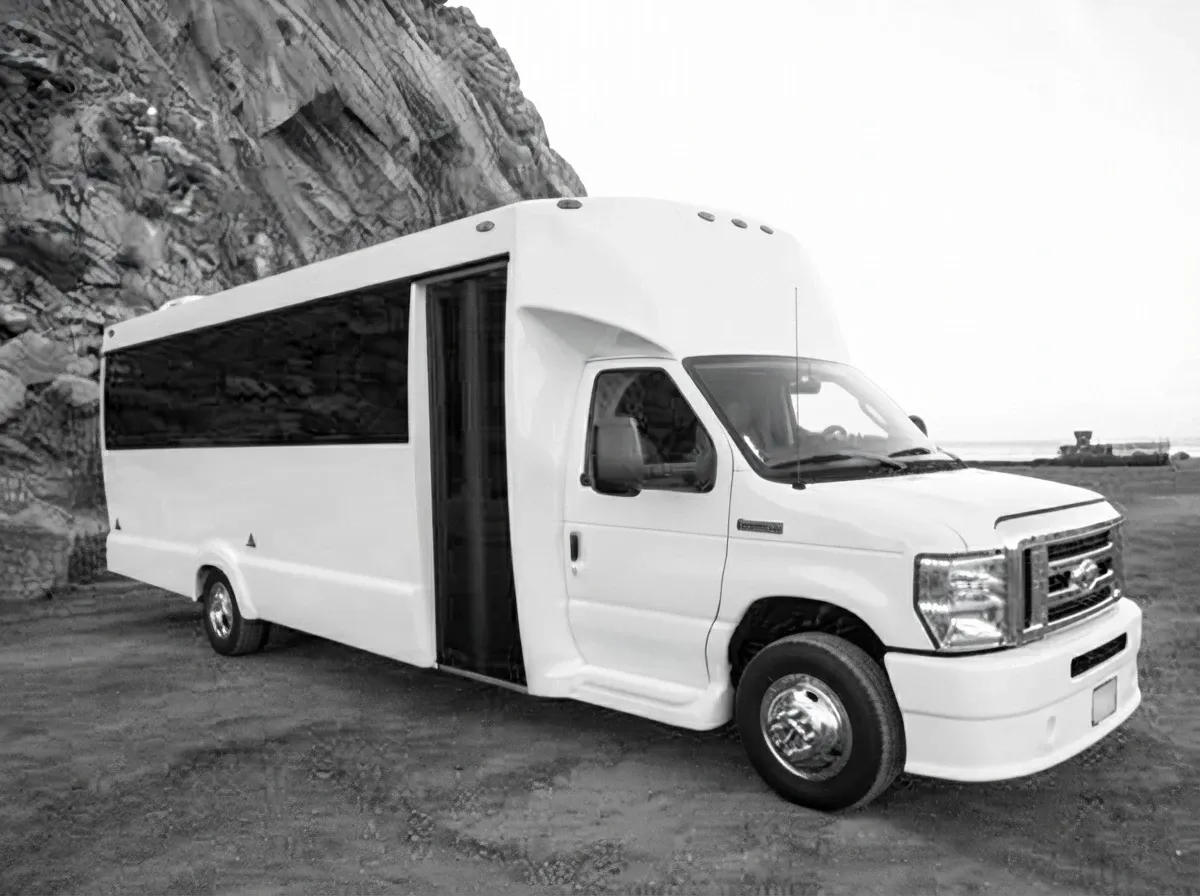 2019 Luxury 20 Passenger Limousine Bus 2019 Luxury 20 Passenger Limousine Bus (white) for party bus rental for booking