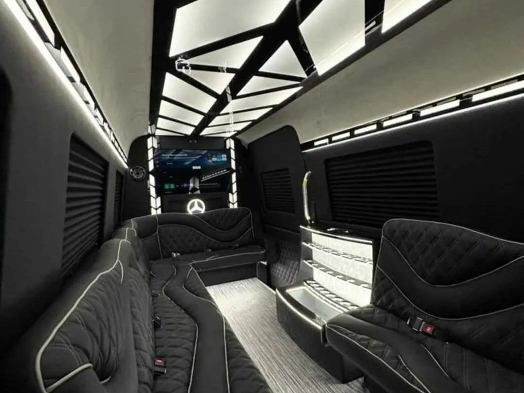 2026 Mercedes-Benz Sprinter Limousine (Sylvester) (black) for party bus rental, pic 3