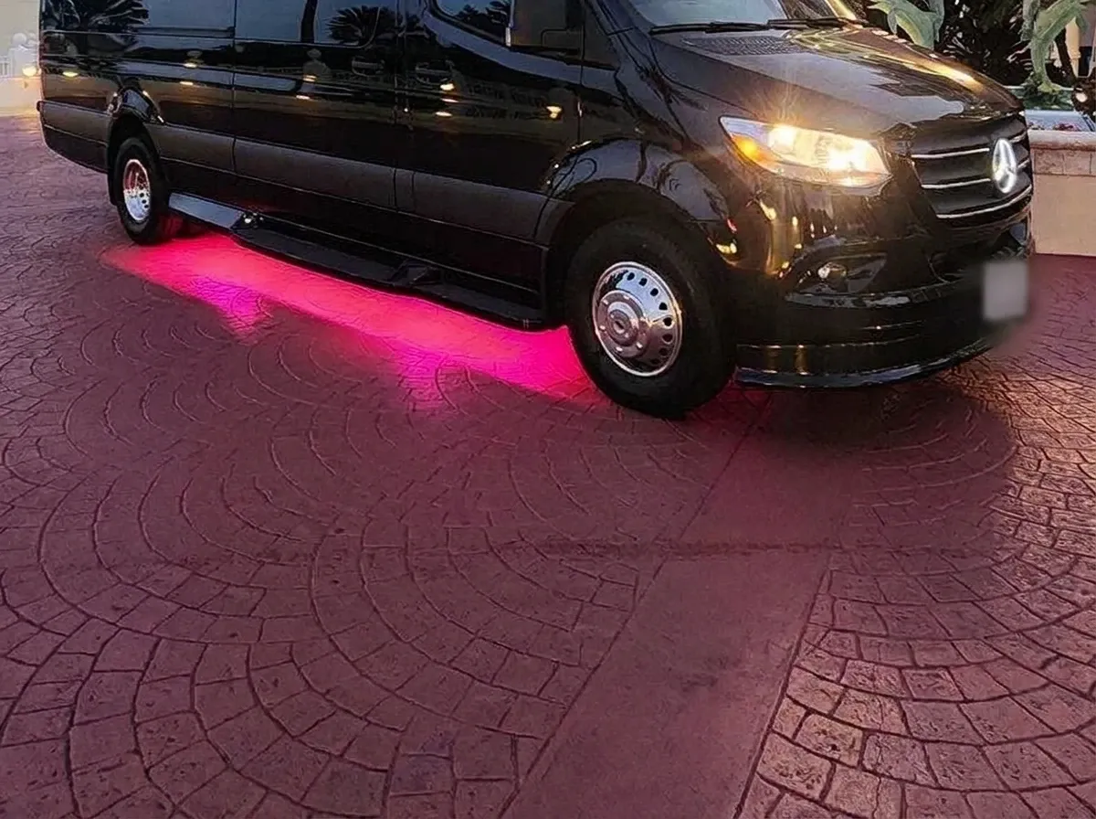 Black Mercedes-Benz Sprinter Limousine (Sylvester) 2026 Mercedes-Benz Sprinter Limousine (Sylvester) (black) for party bus rental for booking
