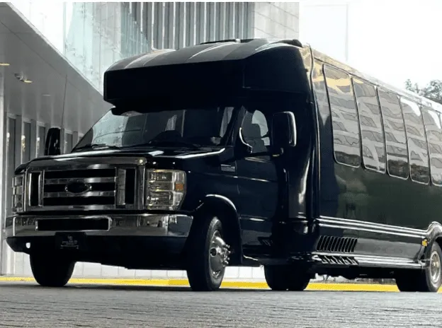 Executive Limousine Bus for party bus rental: full view