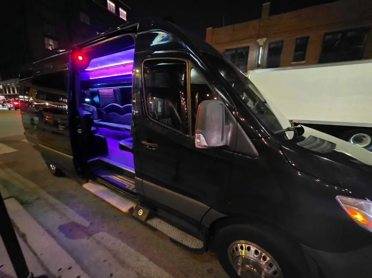 Mercedes-Benz Limousine Sprinter (black) for party bus rental for booking
