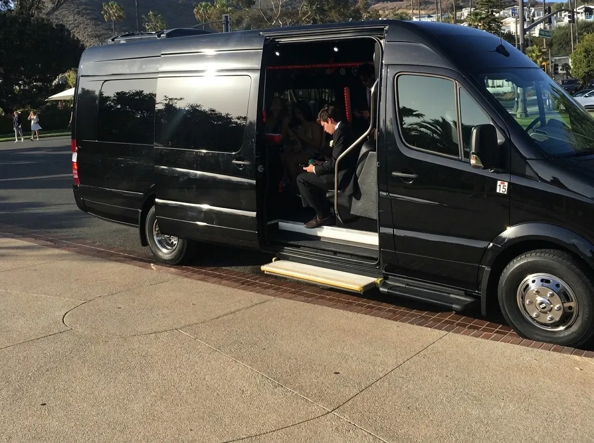 Black Mercedes-Benz Limousine Sprinter Mercedes-Benz Limousine Sprinter (black) for party bus rental for booking