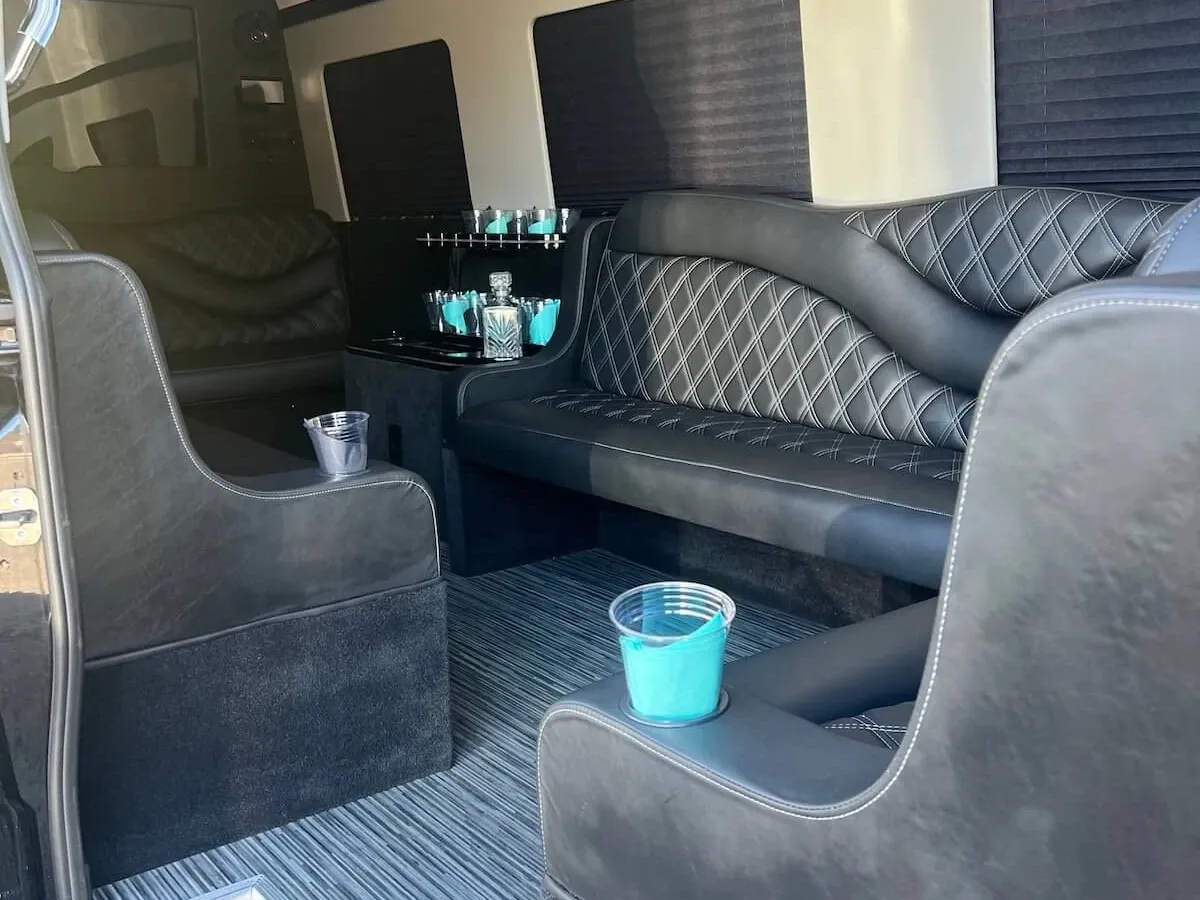Mercedes-Benz Sprinter Limousine for party bus rental for booking
