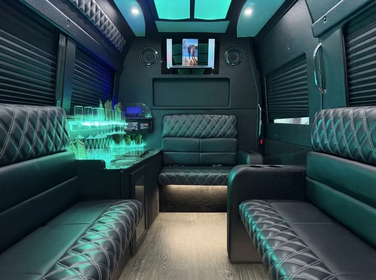 Mercedes-Benz Sprinter Limousine (black) for party bus rental, pic 2