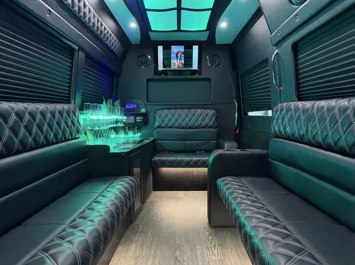 Mercedes-Benz Sprinter Limousine (black) for party bus rental, pic 3