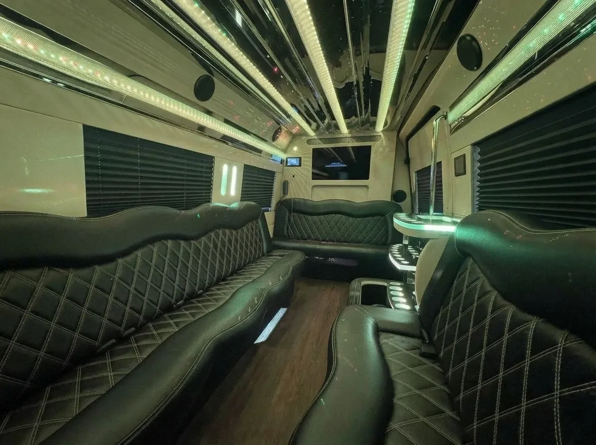 Mercedes-Benz Sprinter Limousine Mercedes-Benz Sprinter Limousine (black) for party bus rental for booking