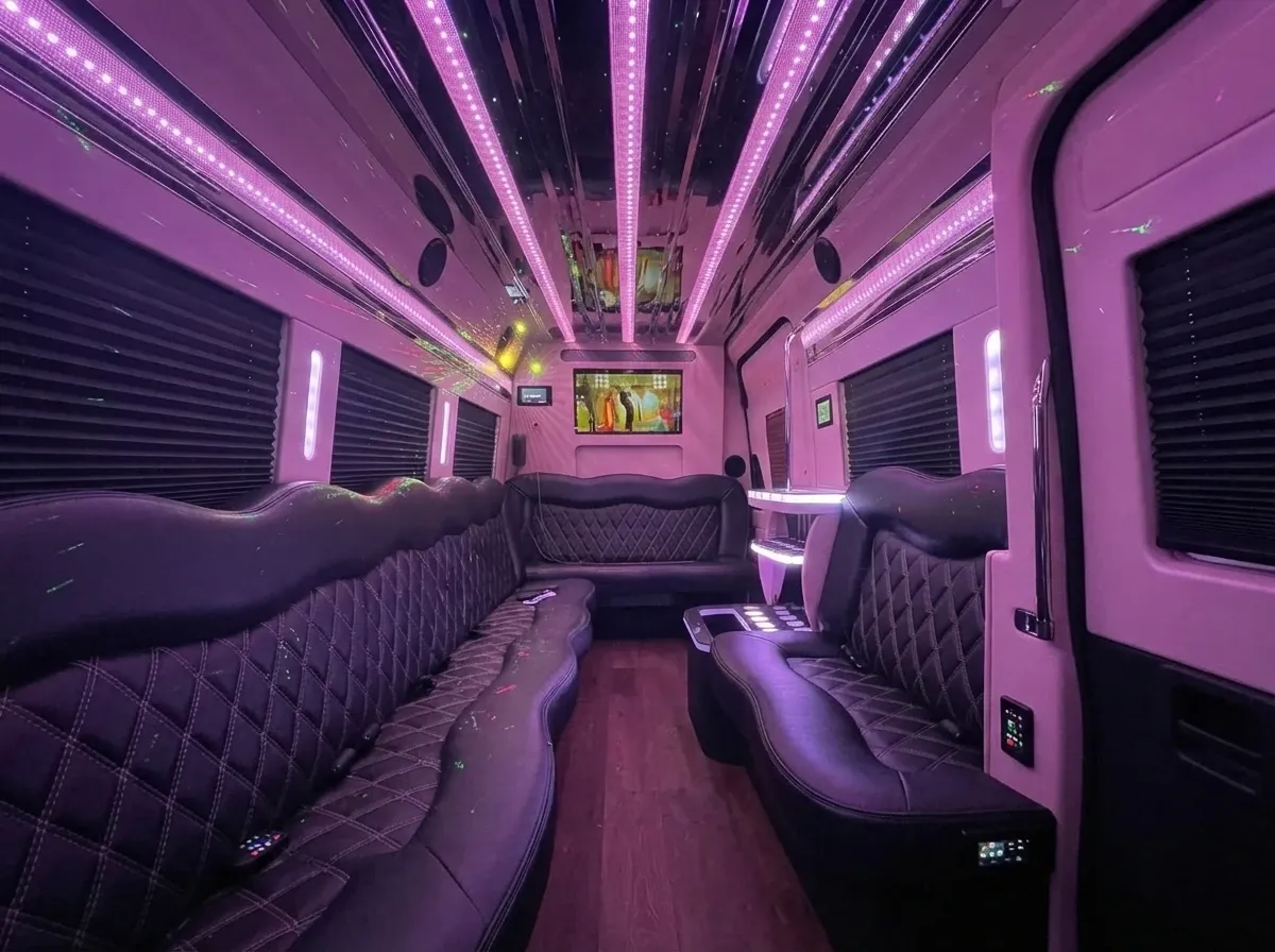 Mercedes-Benz Sprinter Limousine (black) for party bus rental, pic 3