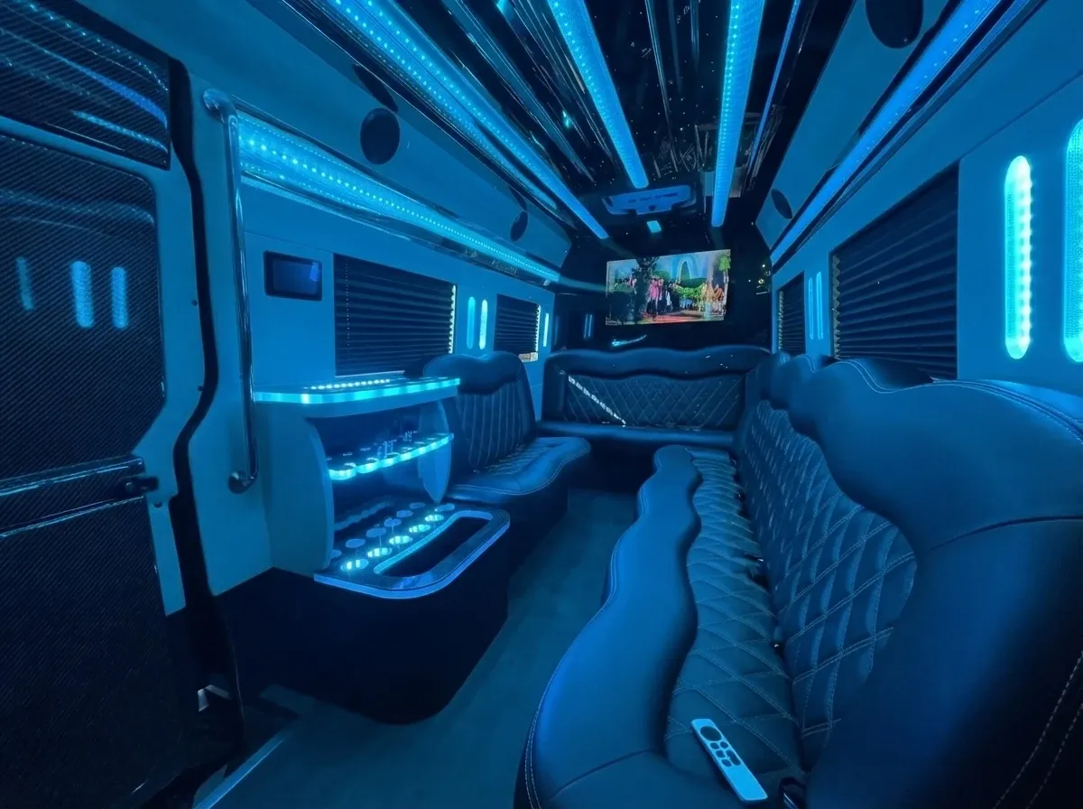 Mercedes-Benz Sprinter Limousine (black) for party bus rental, pic 2