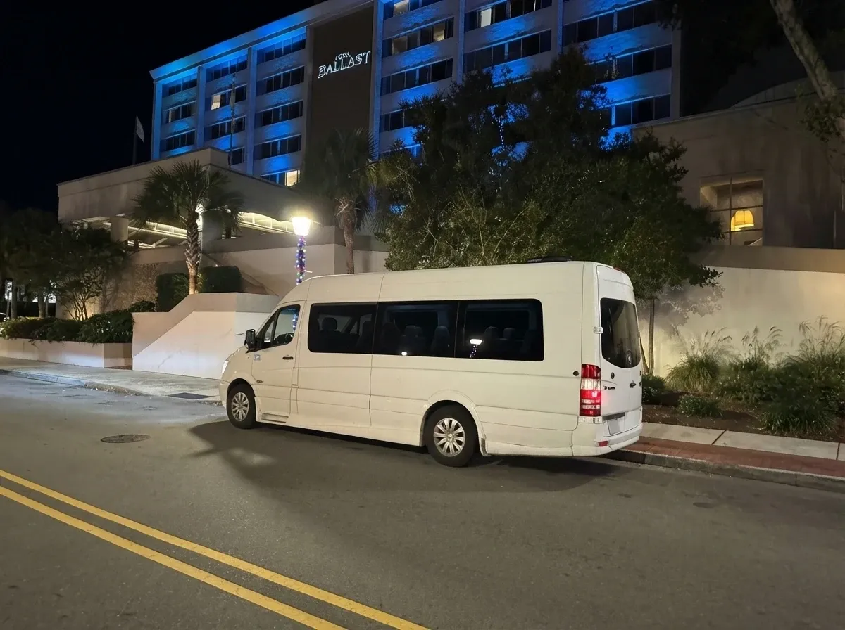 Mercedes-Benz Sprinter Limousine (white) for party bus rental for booking