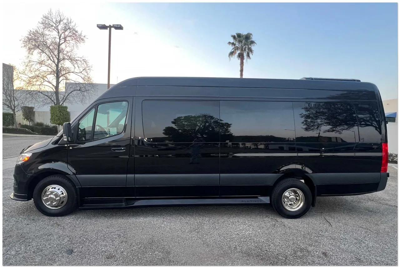 Mercedes-Benz Sprinter Limousine (black) for party bus rental for booking