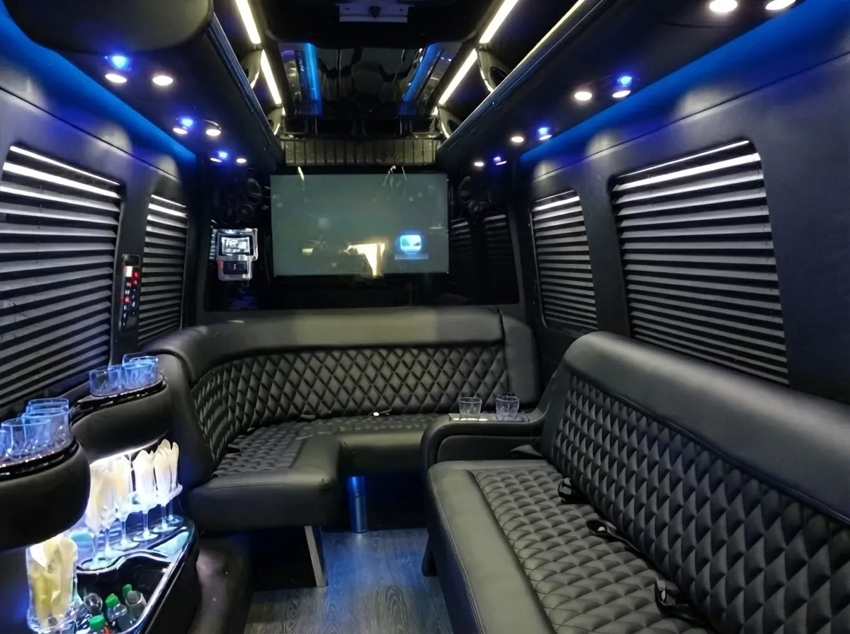 Mercedes-Benz Sprinter Limousine (black) for party bus rental, pic 7
