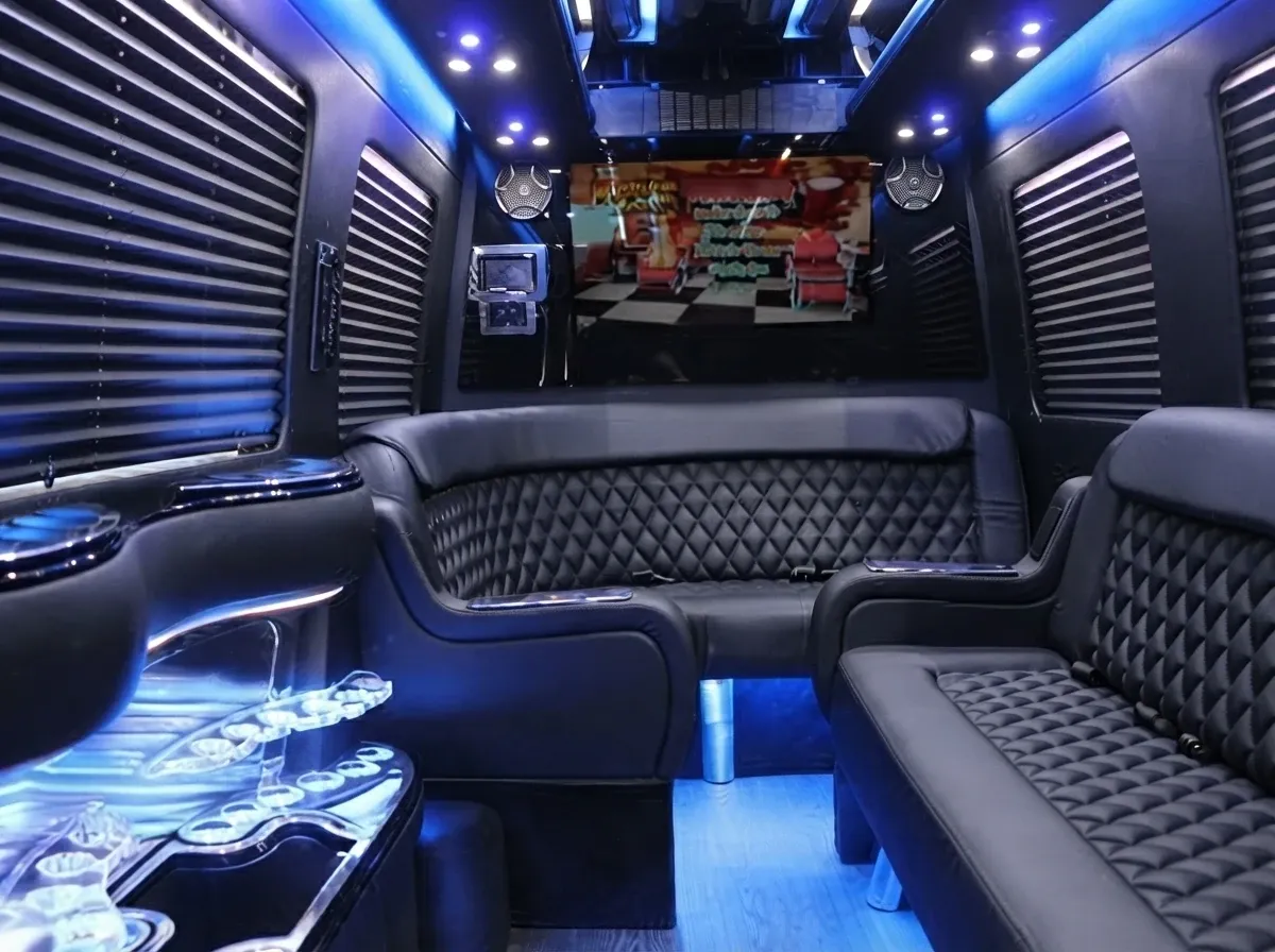 Mercedes-Benz Sprinter Limousine (black) for party bus rental, pic 6