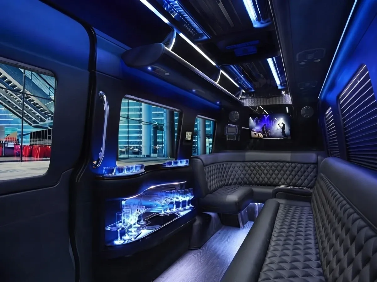 Mercedes-Benz Sprinter Limousine (black) for party bus rental, pic 4