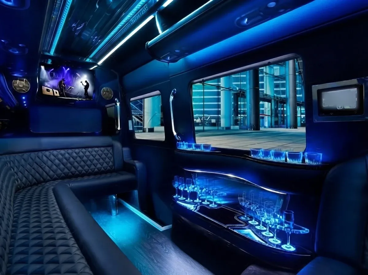 Mercedes-Benz Sprinter Limousine (black) for party bus rental, pic 3