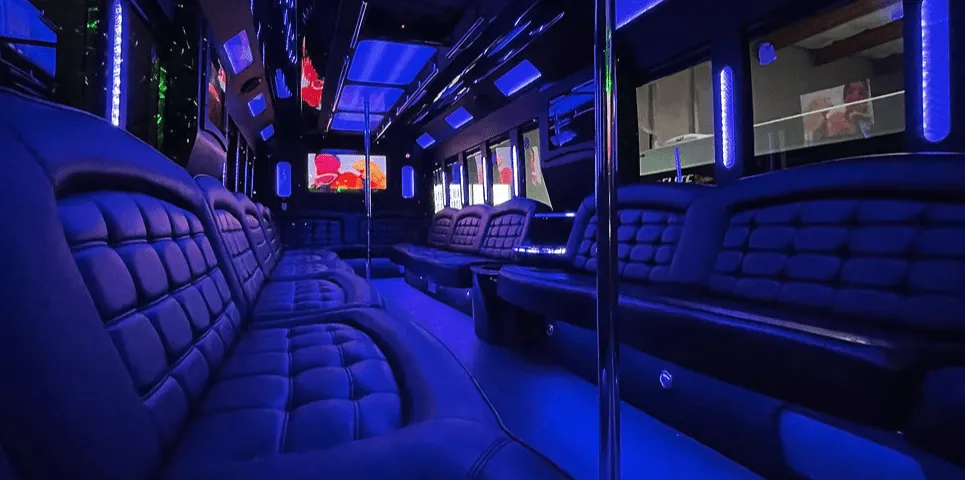 26 Passenger Party Bus 26 Passenger Party Bus: seating area, with perimeter lounge seating, LED accent lighting and LED ceiling lighting