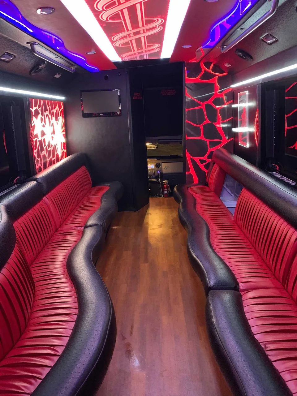 Party Bus - Frank SInatra: seating area, with perimeter lounge seating, LED accent lighting and LED ceiling lighting, pic 2