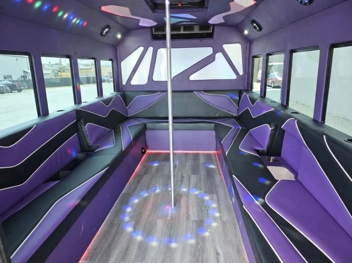 White Purpleline Party Bus Purpleline Party Bus (white) for booking