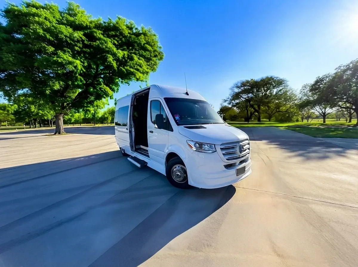 White Mercedes-Benz Sprinter Limousine White Mercedes-Benz Sprinter Limousine for party bus rental for booking